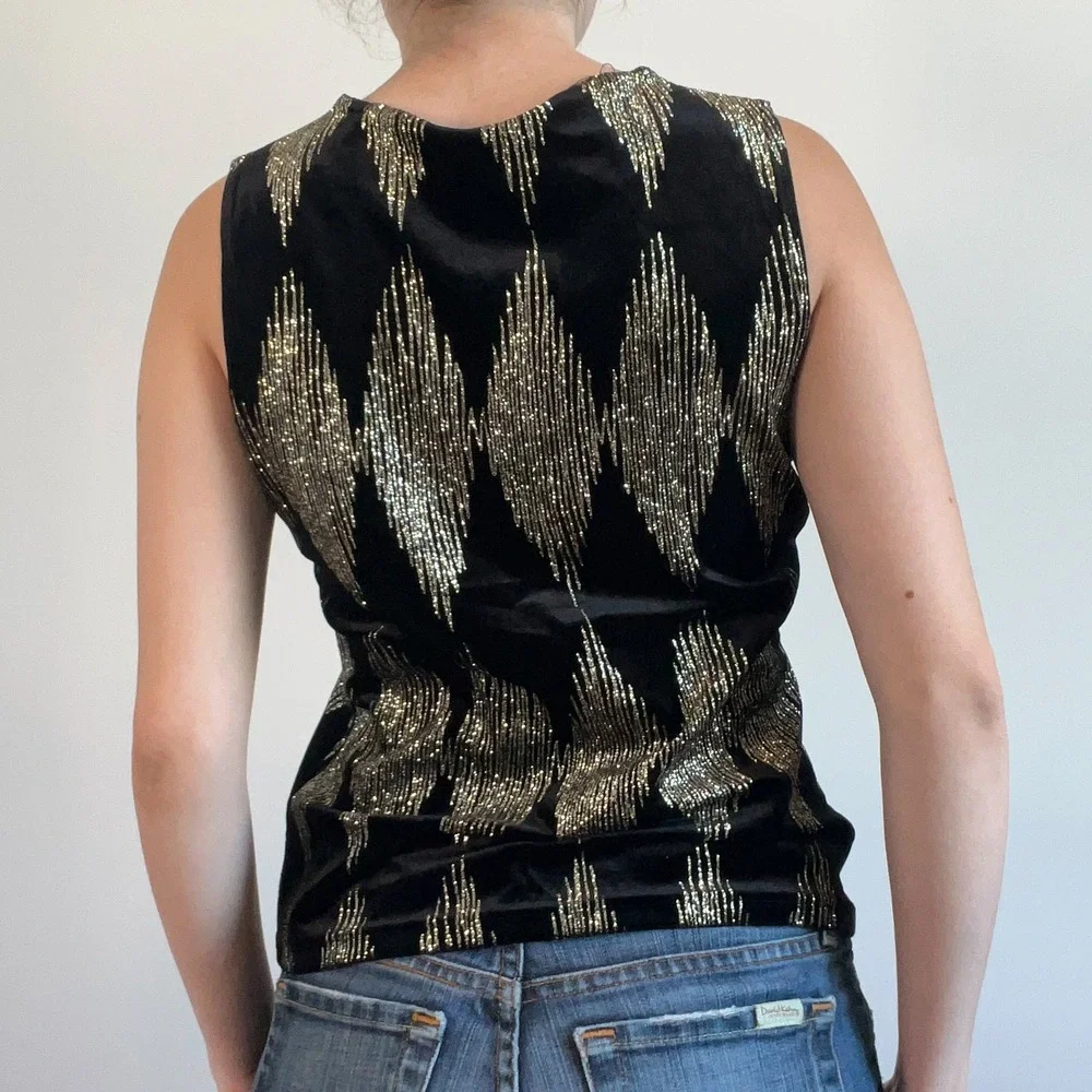 Vintage Fashion Bug Velvet Shimmer Diamond Pattern Top